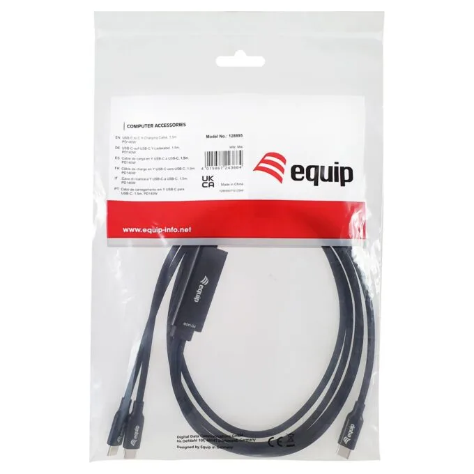 Equip Kabel USB-C4.0- to C Y-Kabel PD140W St St 1.50m schwarz — image 9