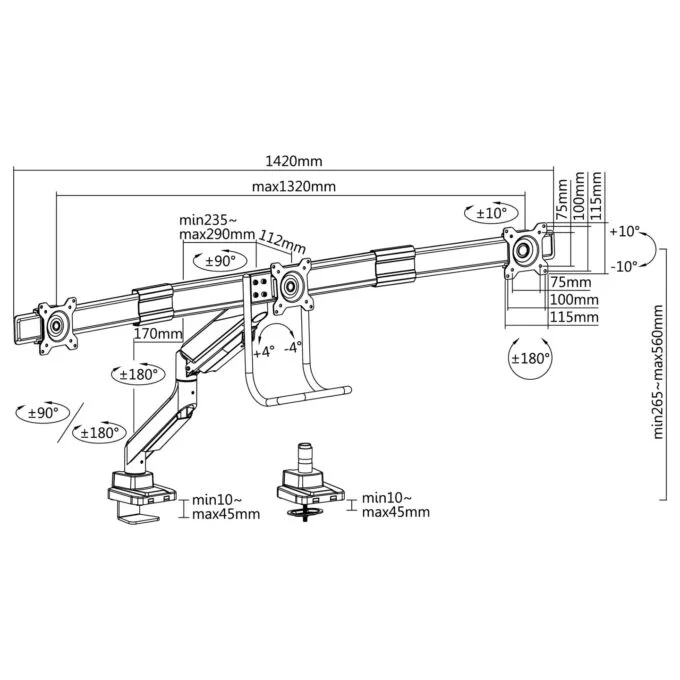 Equip Tischhalterung 17'-27' 3TFT 360° Gasfeder 6Kg silber lite Retail — image 9