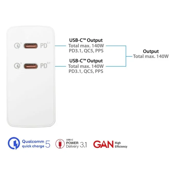 Good Connections USB-Schnellladegerät 140W mit GaN, 2-Port — image 3