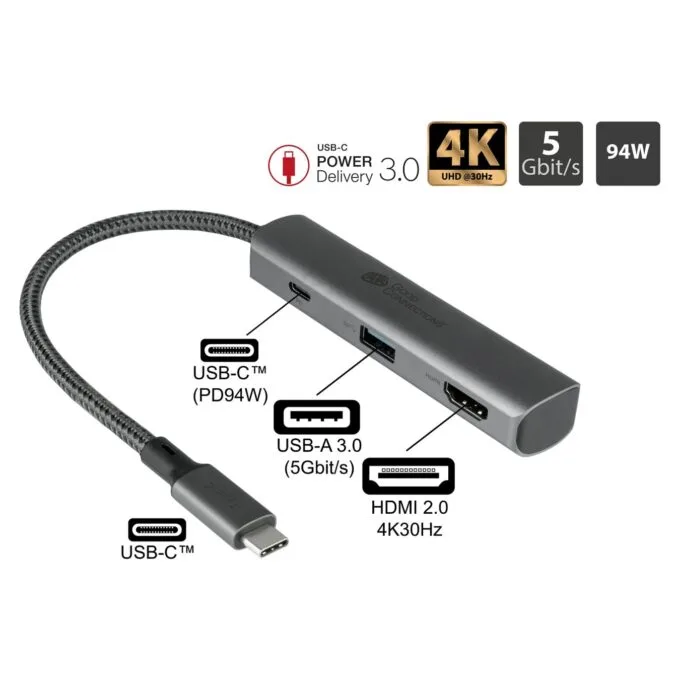 GoodConnections HUB-C002A USB-C HUB 3-Port 1xHDMI 1xUSB-C 1xUSB 3.0 Anthrazit — image 2