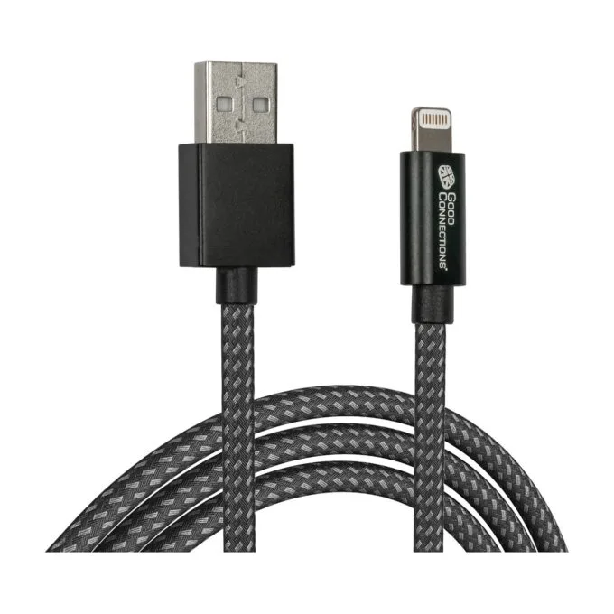 GoodConnections USB-A 2.0 to Lightning (ST-ST) 0,5m Ladekabel Textilmantel 12W Schwarz — image 2