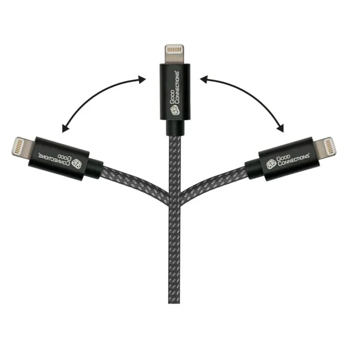 GoodConnections USB-A 2.0 to Lightning (ST-ST) 0,5m Ladekabel Textilmantel 12W Schwarz — image 4