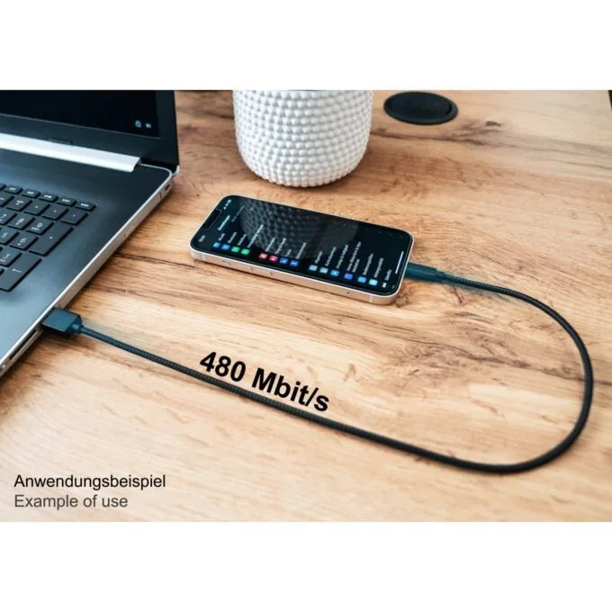 GoodConnections USB-A 2.0 to Lightning (ST-ST) 0,5m Ladekabel Textilmantel 12W Schwarz — image 6