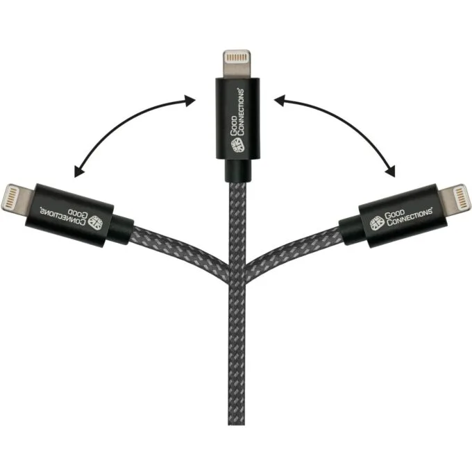 GoodConnections USB-A 2.0 to Lightning (ST-ST) 0,5m Ladekabel Textilmantel 12W Schwarz — image 7