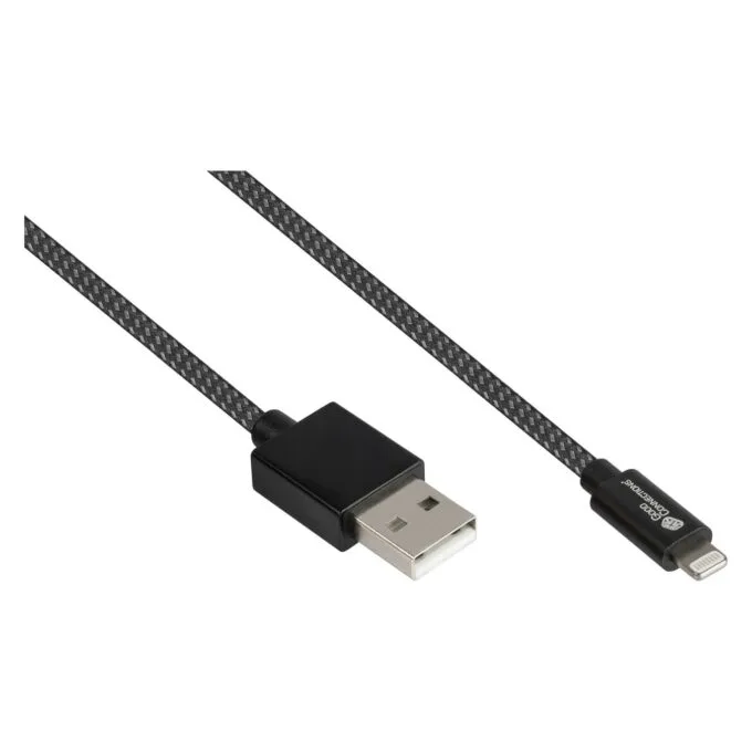 GoodConnections USB-A 2.0 to Lightning (ST-ST) 0,5m Ladekabel Textilmantel 12W Schwarz — image 1