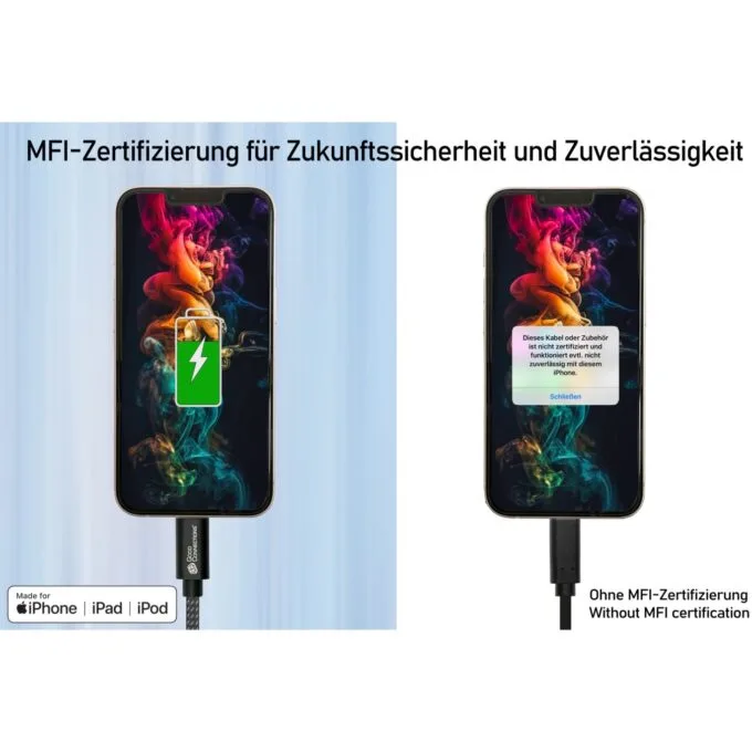 GoodConnections USB-A 2.0 to Lightning (ST-ST) 0,5m Ladekabel Textilmantel 12W Schwarz — image 8