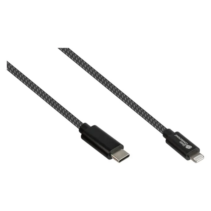 GoodConnections USB-C 2.0 to Lightning (ST-ST) 0,5m Ladekabel Textilmantel 18W Schwarz — image 1
