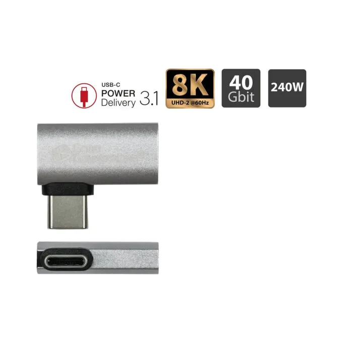 GoodConnections USB-C 4.0 (ST-BU) Winkeladapter Portschoner 240W 8K 60Hz Silber — image 3