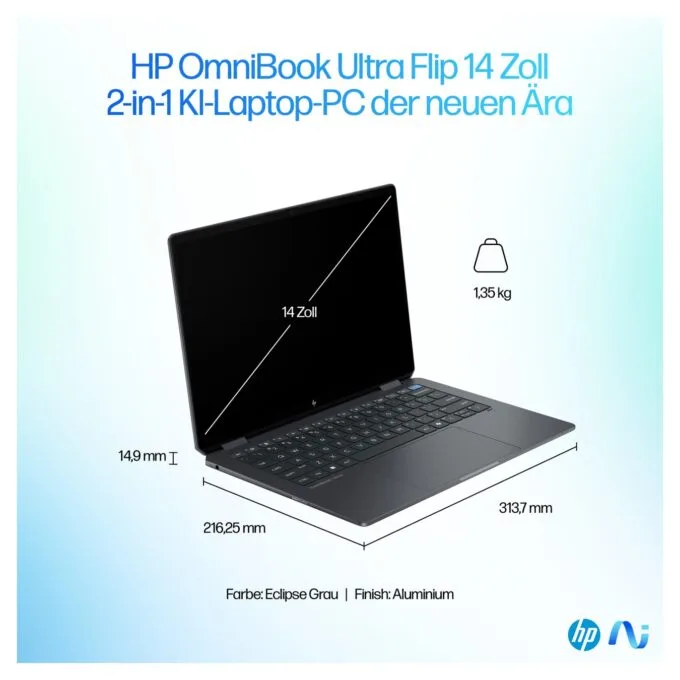 HP OmniBook Ultra Flip 14-fh0172ng inkl. HDMI Adapter & Pen CU7 256V 16GB 2TBSSD W11 Home Touch — image 7