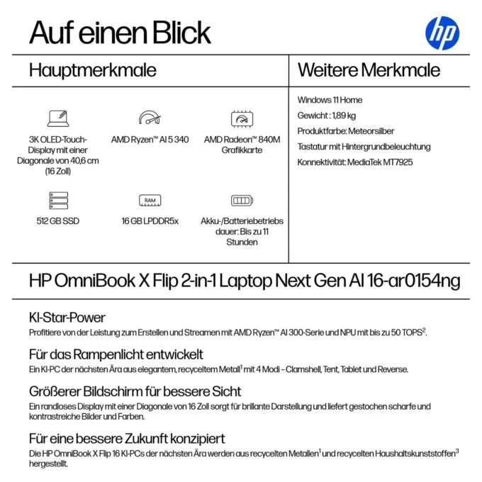 HP OmniBook X Flip 16-ar0154ng RYZ AI 5 340 16GB 512SSD W11 Home — image 4