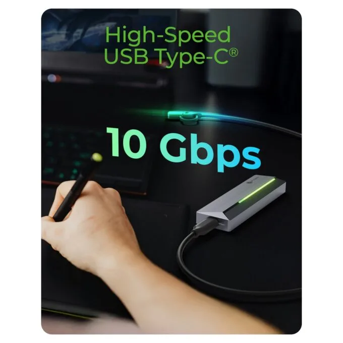 ICY BOX M.2 NVMe & SATA enclosure, RGB lighting, USB 3.2 Gen 2, 10 Gbps — image 3