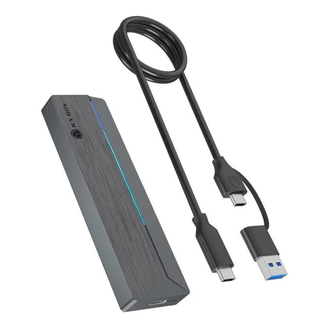 ICY BOX M.2 NVMe & SATA enclosure, RGB lighting, USB 3.2 Gen 2, 10 Gbps — image 1