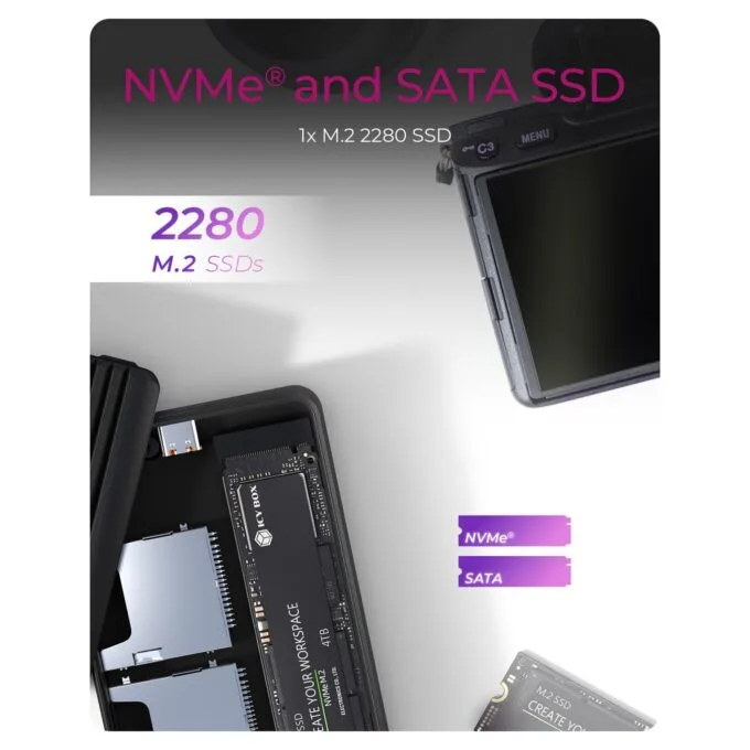 ICY BOX M.2 NVMe SATA SSD Gehäuse mit Kartenleser 2x SD 4.0, Host USB 3.2 Gen 2 Type-C+A 10 Gbit s — image 2