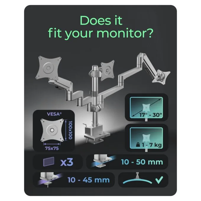 Icy Box Monitorhalterung IB-MS525-T (grau, fr 3 Monitore bis 30' (76cm)) — image 6