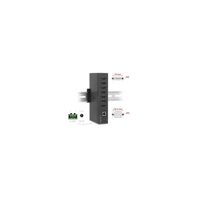 Industrie Hub 7 x USB 2.0 Typ-A mit 15 kV ESD Schutz und Hutschienenbefestigung — image 2