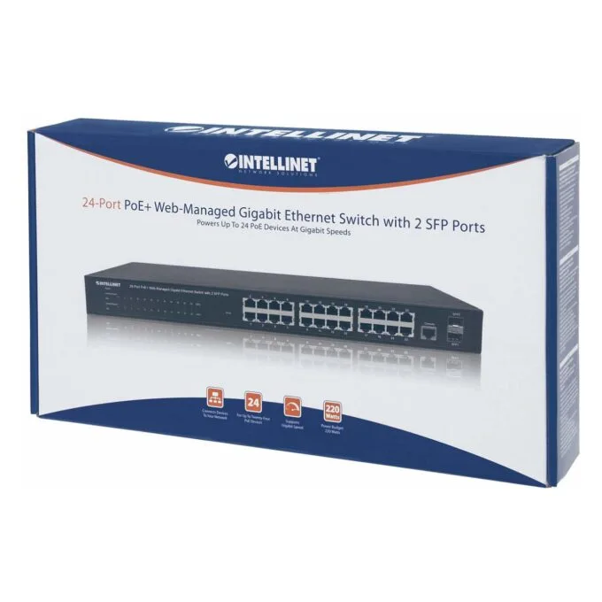 INTELLINET 24-Port PoE Gigabit Switch Web-Managed 2 GBIC SFP Ports Ausgangsleistung bis zu 30 Watt pro Port PoE+ IEEE... — image 2