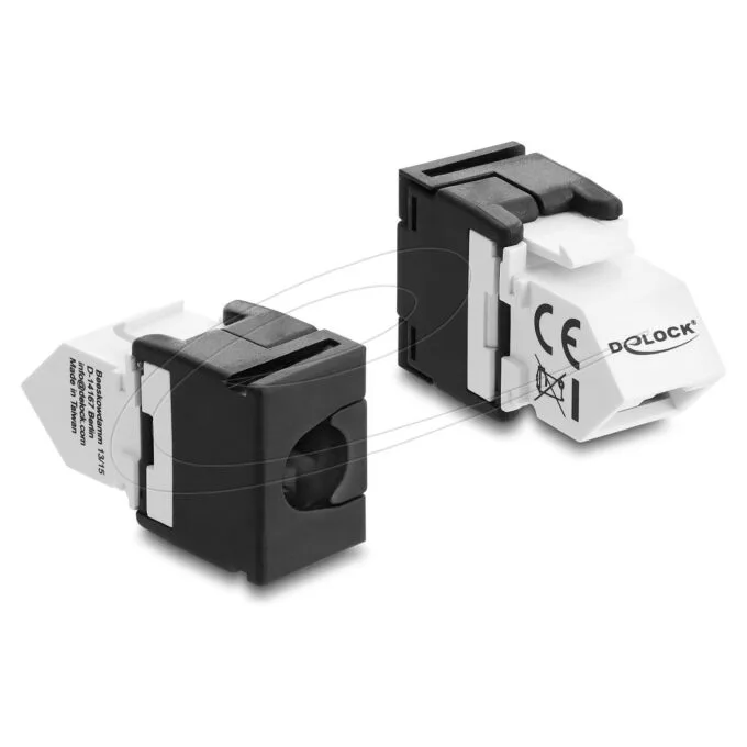 Keystone Modul RJ45 Buchse zu LSA Cat.6 45° gewinkelte Buchse ungeschirmt schwarz weiß — image 1