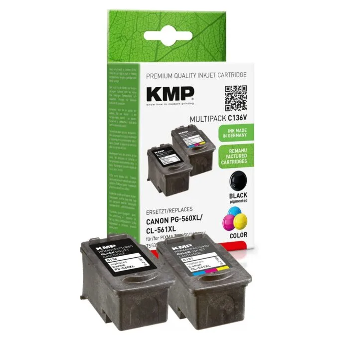 KMP Druckerpatronen C136V schwarz, color kompatibel zu Canon PG560XL CL561XL, 2er-Set — image 1