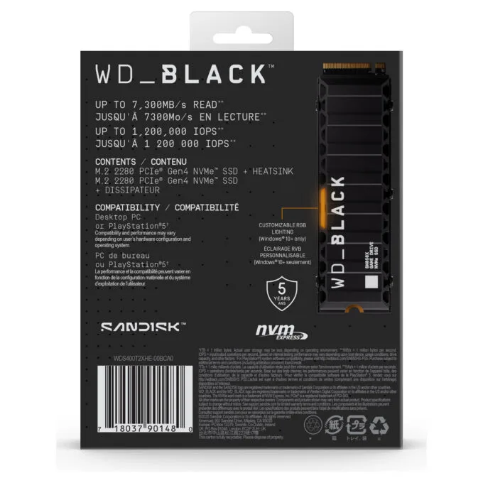 M.2 4TB WD Black SN850X NVMe PCIe 4.0 x 4 with Heatsink — image 4