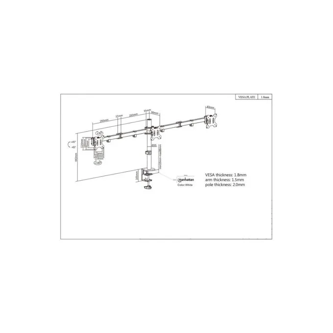 MANHATTAN LCD Monitorhalterung fuer 3 Displays zweichfach schwenkbar Tischhalterung mit 2 Monitorarmen bis 68.58cm 27... — image 7