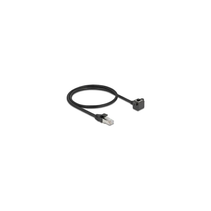 Netzwerk Verlängerungskabel RJ45 Stecker zu RJ45 Buchse 90° gewinkelt Cat.6 F UTP 0.5 m schwarz — image 1