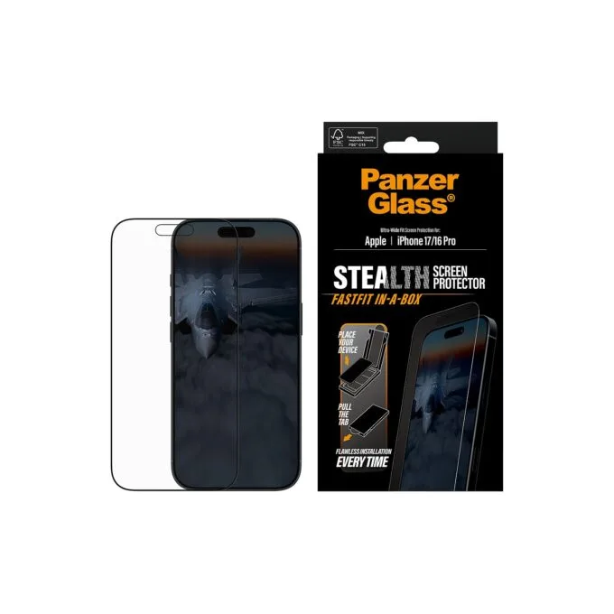 PanzerGlass Stealth Screen Protector w. Black Frame iPhone 17 iPhone 16 Pro Ultra-Wide Fit w. Fastfit in-a-box — image 2