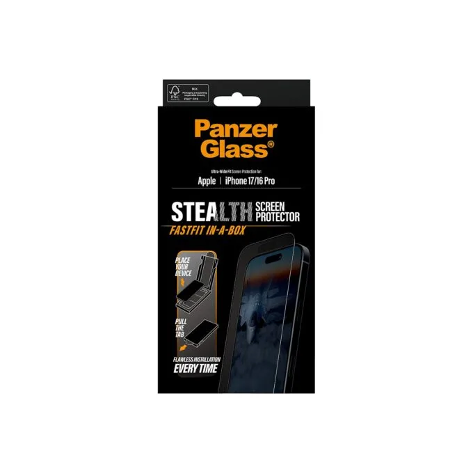 PanzerGlass Stealth Screen Protector w. Black Frame iPhone 17 iPhone 16 Pro Ultra-Wide Fit w. Fastfit in-a-box — image 3
