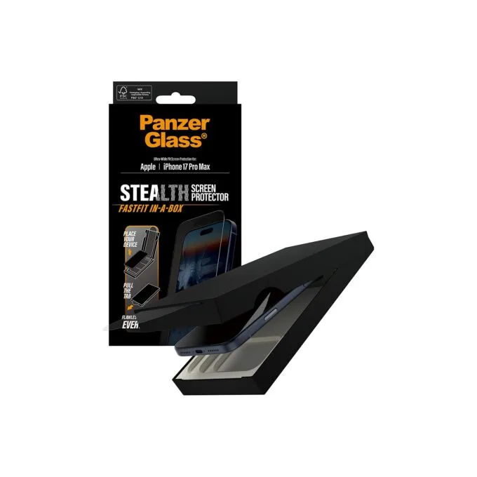 PanzerGlass Stealth Screen Protector w. Black Frame iPhone 17 Pro Max Ultra-Wide Fit w. Fastfit in-a-box — image 5