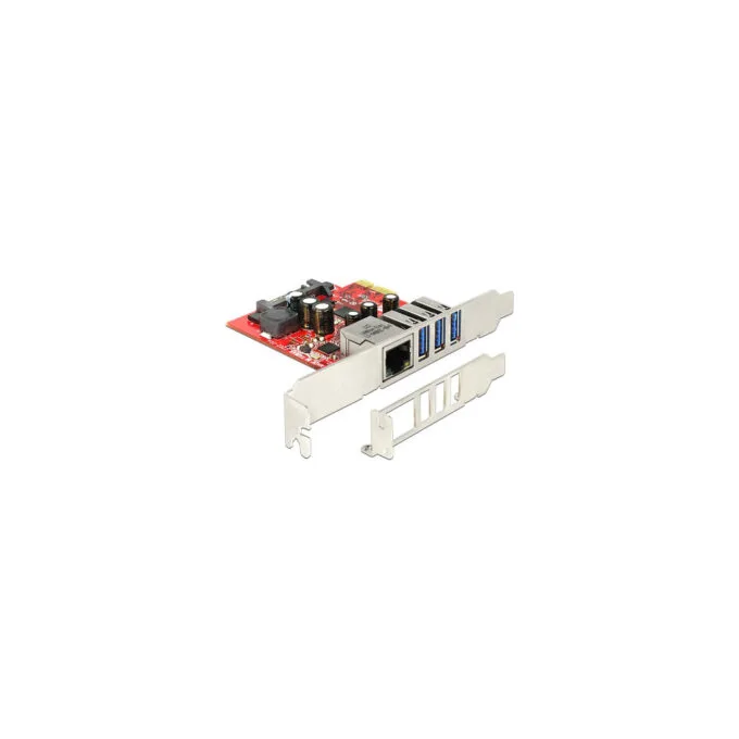 PCI Express x1 Karte zu 3 x extern USB 5 Gbps + 1 x extern Gigabit LAN - Low Profile Formfaktor — image 1