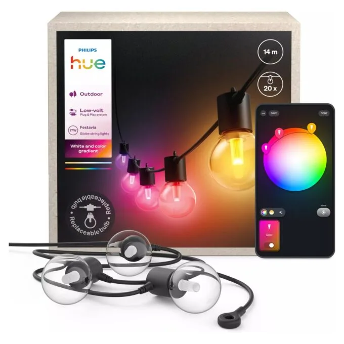 Philips Hue Festavia Globe Außenlichterkette, White and Color Ambiance, 14 m Länge, 20 Lampenkugeln, dimmbar, Steueru... — image 3