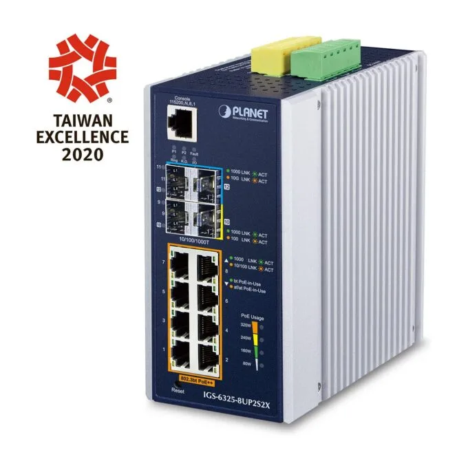 Planet IGS-6325-8UP2S2X Industrie L3 8-Port PoE SFP+ Managed Ethernet Switch — image 1