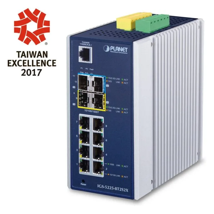 PLANET Industrial L2+ 8-Port 10 100 1000T + 2-Port — image 1