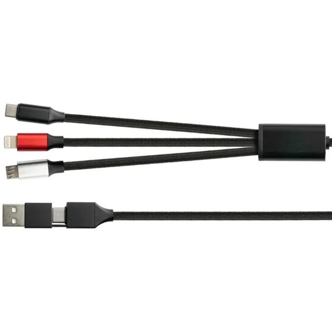 PYTHON USB-C USB-A to USB-C USB Micro-B Lightning (ST-ST) 1m Ladekabel Textilmantel Schwarz — image 1