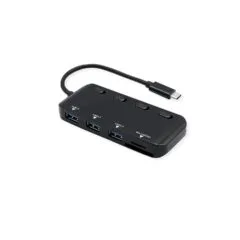 ROLINE USB 3.2 Gen 1 Hub. 3fach. Typ C Anschlusskabel. mit CardReader. Ports einzeln schaltbar