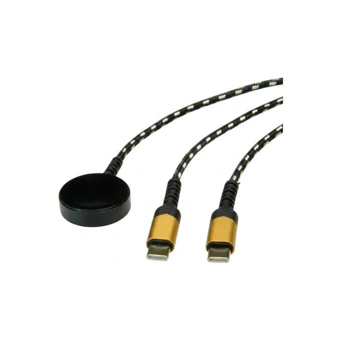 ROLINE USB Split-Ladekabel, bis 60W + Ladepad (bis 15W), fr Samsung Gerte, Typ C - C, schwarz gold, 1,2 m — image 1