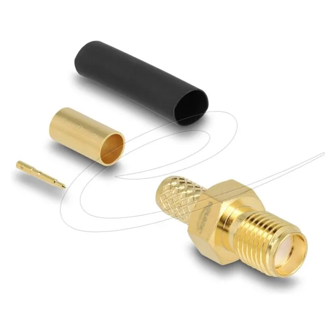 RP-SMA Buchse zum Crimpen LMR200 mit passendem Schrumpfschlauch — image 1