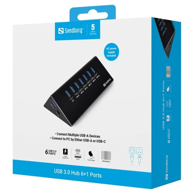 Sandberg 133-82 USB 3.0 HUB 7-Port 7xUSB 3.0 Schwarz — image 3