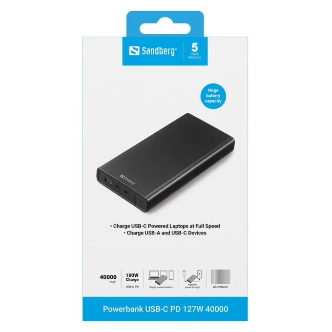 Sandberg 420-63 Powerbank 38400mAh 100W 2xUSB-A USB-C Schwarz — image 2