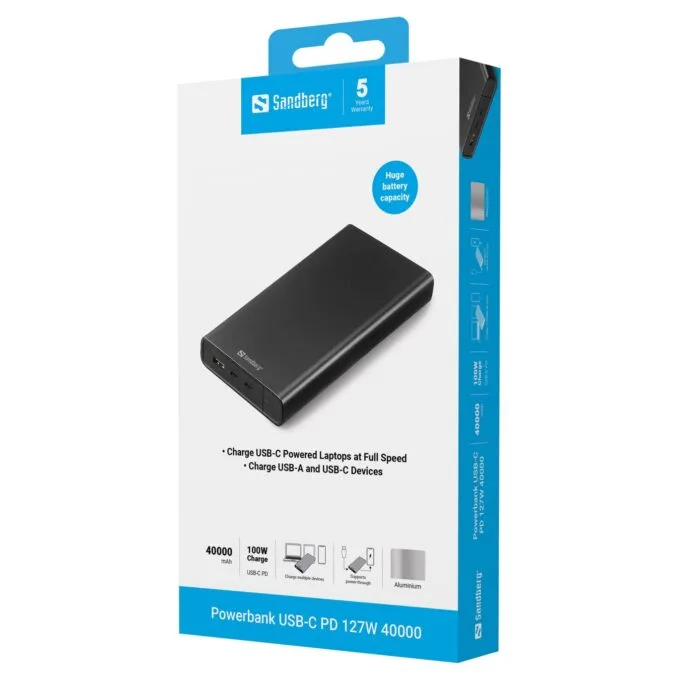 Sandberg 420-63 Powerbank 38400mAh 100W 2xUSB-A USB-C Schwarz — image 3