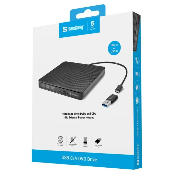 Sandberg USB-C/A DVD Drive - External DVD RW - 136-62 — image 6