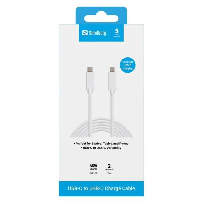 Sandberg USB-C (ST-ST) 2m Anschlusskabel Weiß — image 2