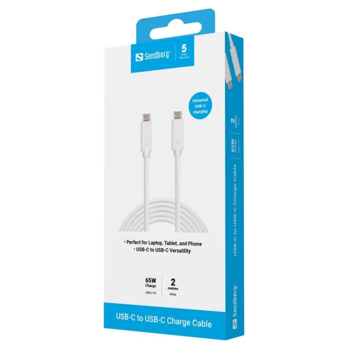 Sandberg USB-C (ST-ST) 2m Anschlusskabel Weiß — image 3