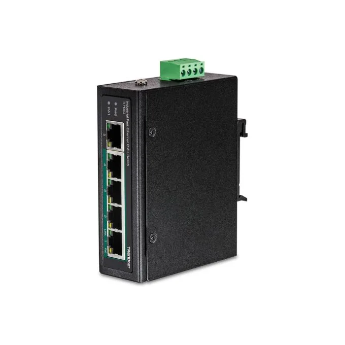 TRENDnet TI-PE50 DIN-Rail Switch 5-Port Industrial Fast Ethernet PoE+ — image 1