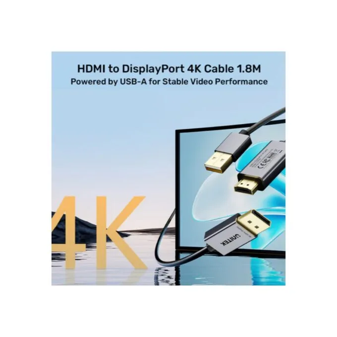 Unitek HDMI to DisplayPort Cable 4K60Hz 1.8m with USB Power Cable V1714 — image 3