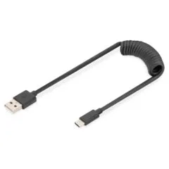 USB-A - USB-C Spiralkabel. 1m