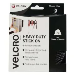 VELCRO Klettband Extra Stark Selbstklebend. Haken & Flausch 50mm x 2.5m Schwarz