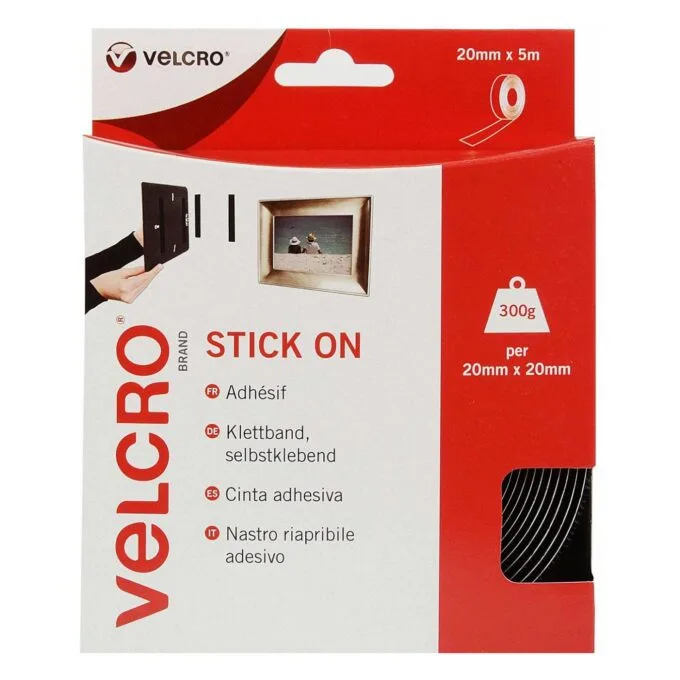 VELCRO Klettband Selbstklebend. Haken & Flausch 20mm x 5m Schwarz — image 1