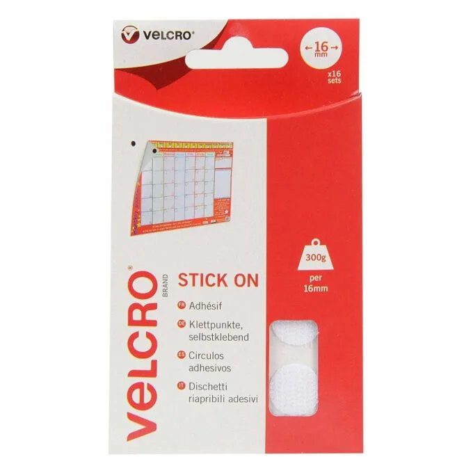 VELCRO Klettpunkte Selbstklebend. Haken & Flausch 16mm x 16 sets Wei — image 1