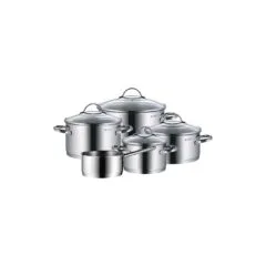 WMF Provence Plus Topf-Set Bratentopf (2,5l), Fleischtöpfe(1,9l), (3,3l), (5,7l), Stielkasserolle (1,7l) silber