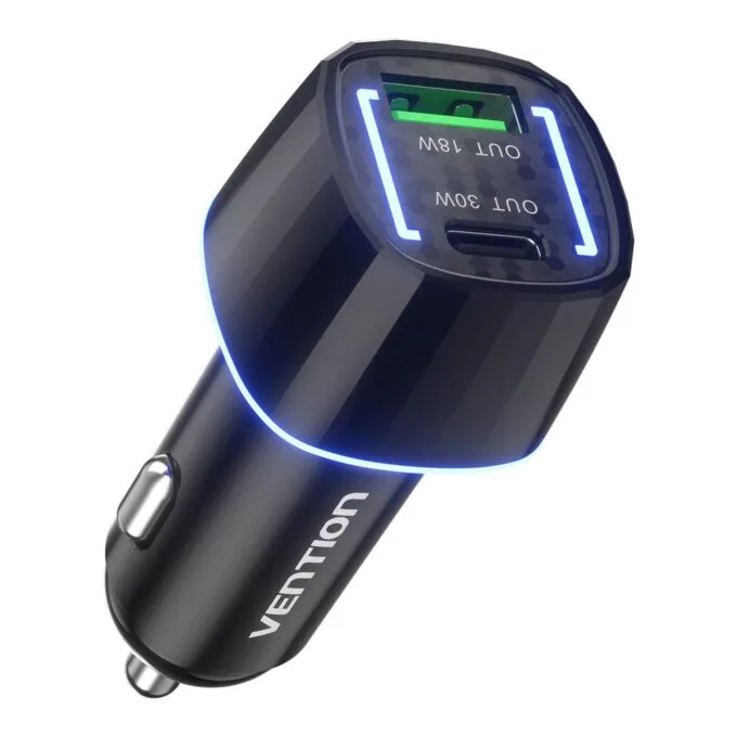 Vention Charger Car 48W 1xUSBC 1xUSBA 30W Max Black FFRB0 — image 1
